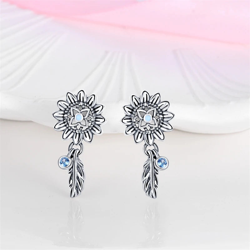 925 Sterling Silver Dreamcatcher Feather Ear Studs Hoop Earrings Jewellery Gift