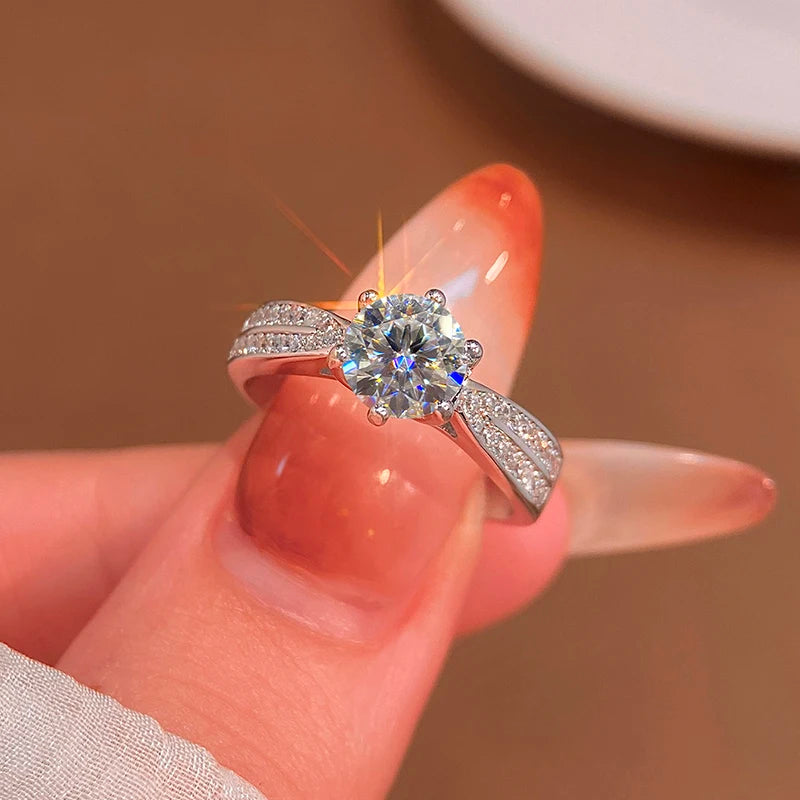 KNB 1CT Certified Moissanite Diamond Gold White Stone Women's Engagement Ring Real 925 Sterling Silver High Quality Fine Jewelry