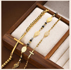 Beads Chain Virgin Mary Bracelet For Women, Stainles Steel Rosary Cross Bracelets, Gold Plated Faith Jewelry Gift