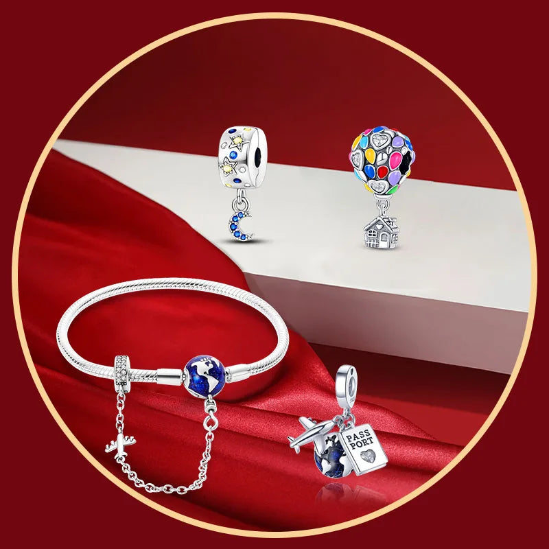 Set Jewelry/Star Moon Devil Eyes Positioning Buckle Sparkling Cross 925 Sterling Silver Original Fits Birthday Party Jewelry Gif