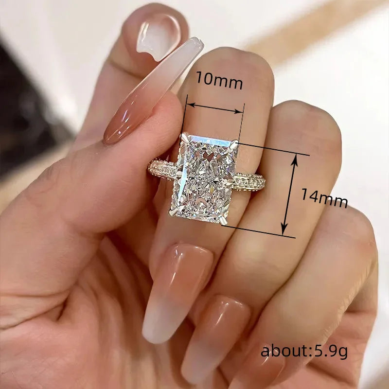 925 Sterling Silver Simple and Elegant Rectangle Cut CZ Ring Luxury Engagement Wedding Bridal Accessory