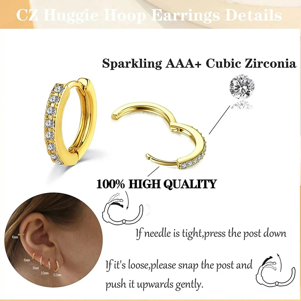1 Pair Stainless Steel Cubic Zirconia Minimal Hoop Earrings Huggie