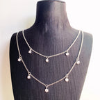 Double Row Necklace White Stones Layer Link Chain 925 Sterling Silver Gift