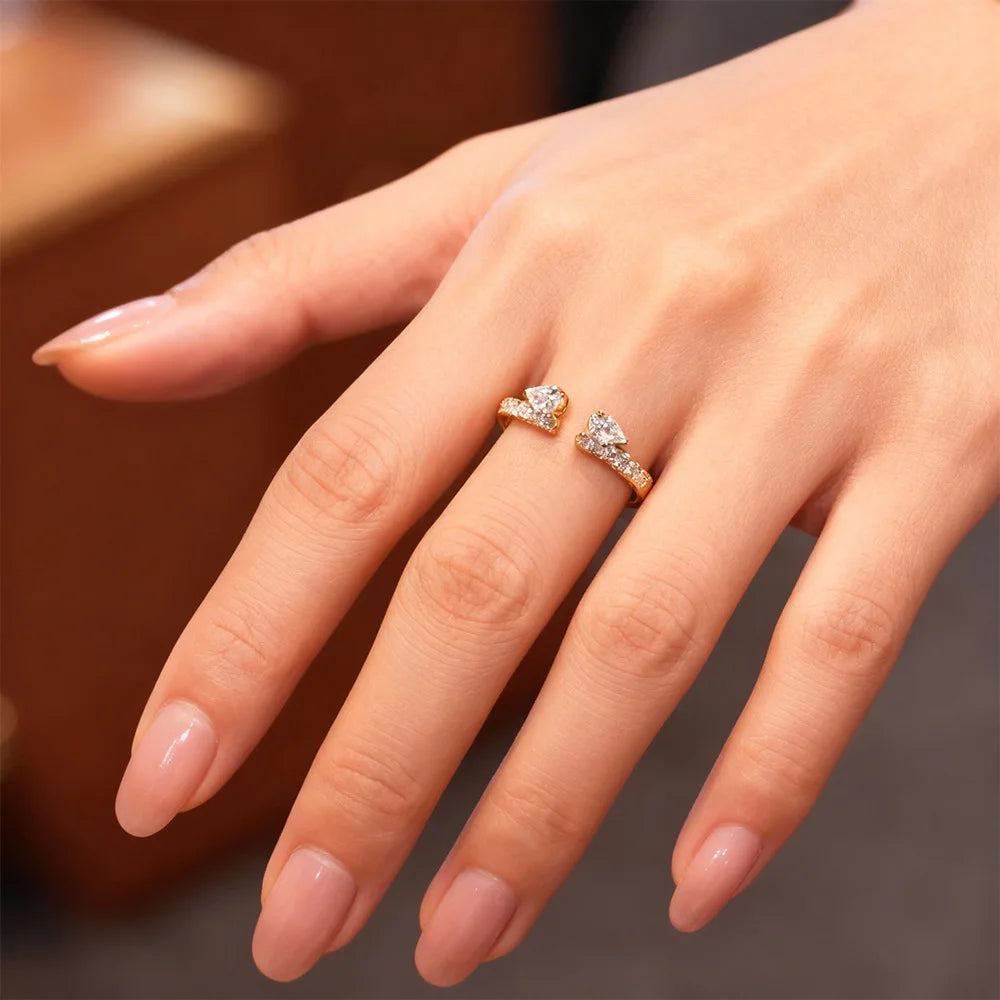 2ct Oval Moissanite Ring Set with Side Pear Diamond Stackable Wedding Band 925 Sterling Silver