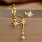 3PCS Gold Colour Star Earrings Set Zircon Pendant Stainless Steel