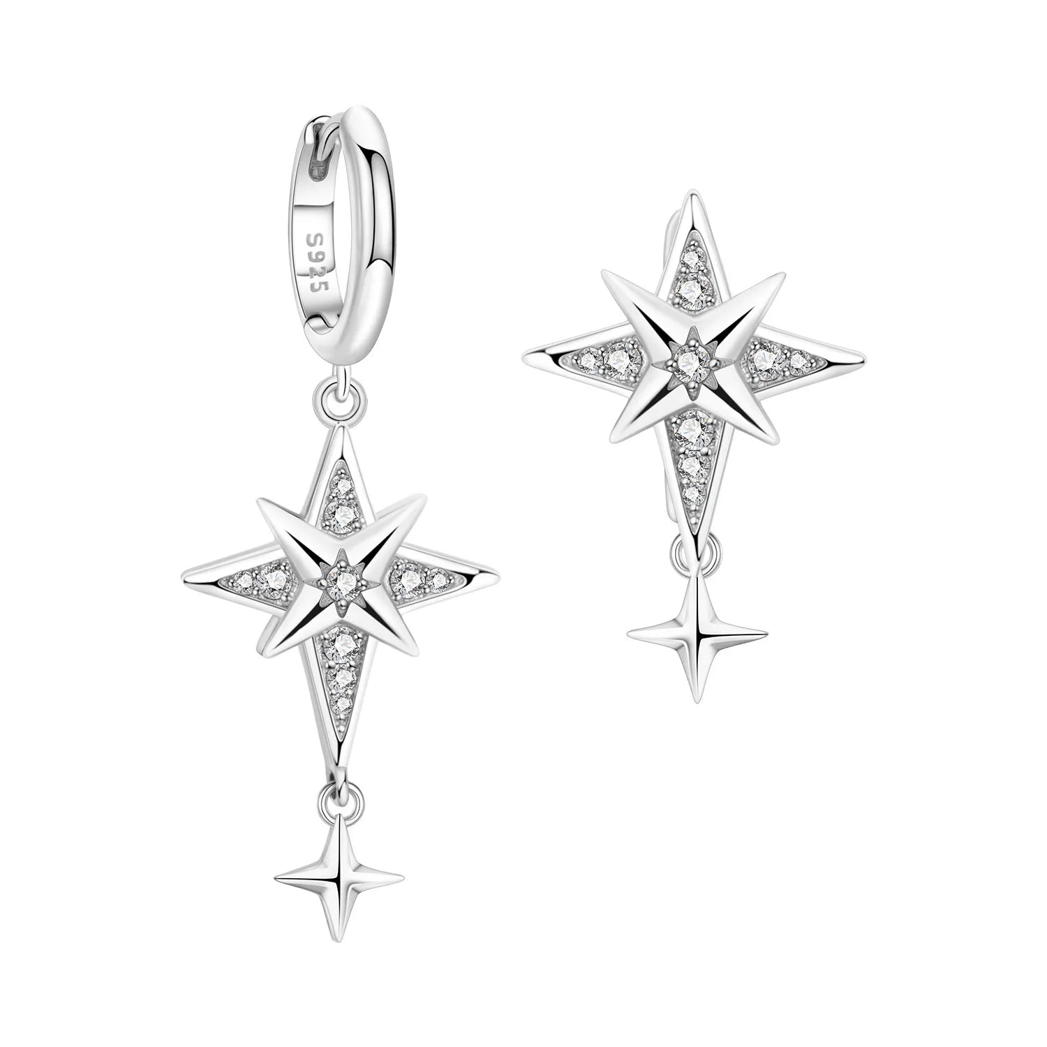 925 Sterling Silver Mysterious Star Moon Versatile Hoop Earrings Women's Gift