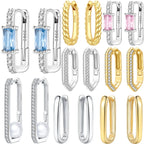 925 Sterling Silver Minimalist Blue Zircon Hoop Earrings Anniversary Gift