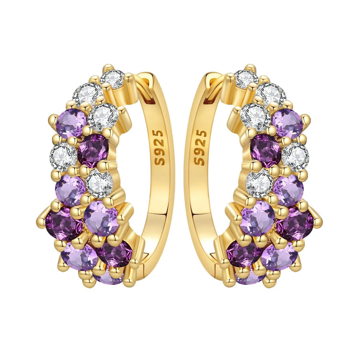 925 Sterling Silver Sparkling Zircon Hoop Earrings Trendy Jewellery Gift