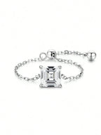 Certified Moissanite Chain Ring 1CT Oval Pear Cut Adjustable 925 Sterling Silver