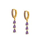 2PCS Stainless Steel Zirconia Small Hoop Earrings Water Drop Pendant