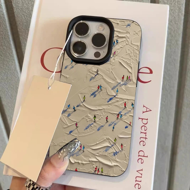 Artistic Skiing Oil Painting Lychee Case for iPhone 17 16 15 14