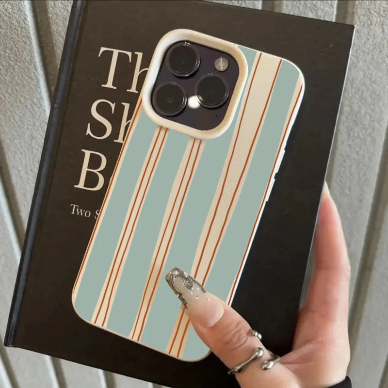 Striped Pattern Lychee Case for iPhone 17 16 15 14 13 12 Pro Max