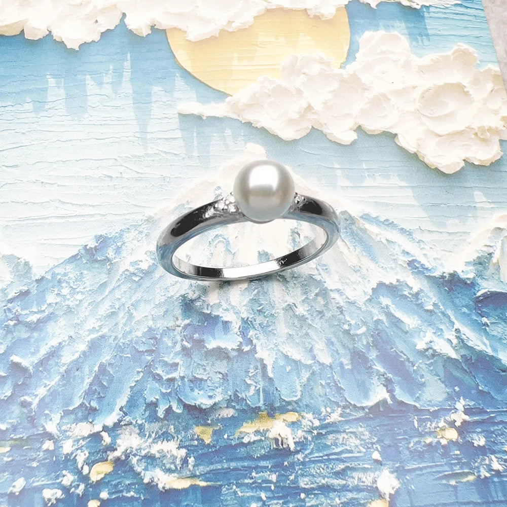 Pearl and Zircon Ring 925 Sterling Silver Glam Spring Trendy Jewellery Women