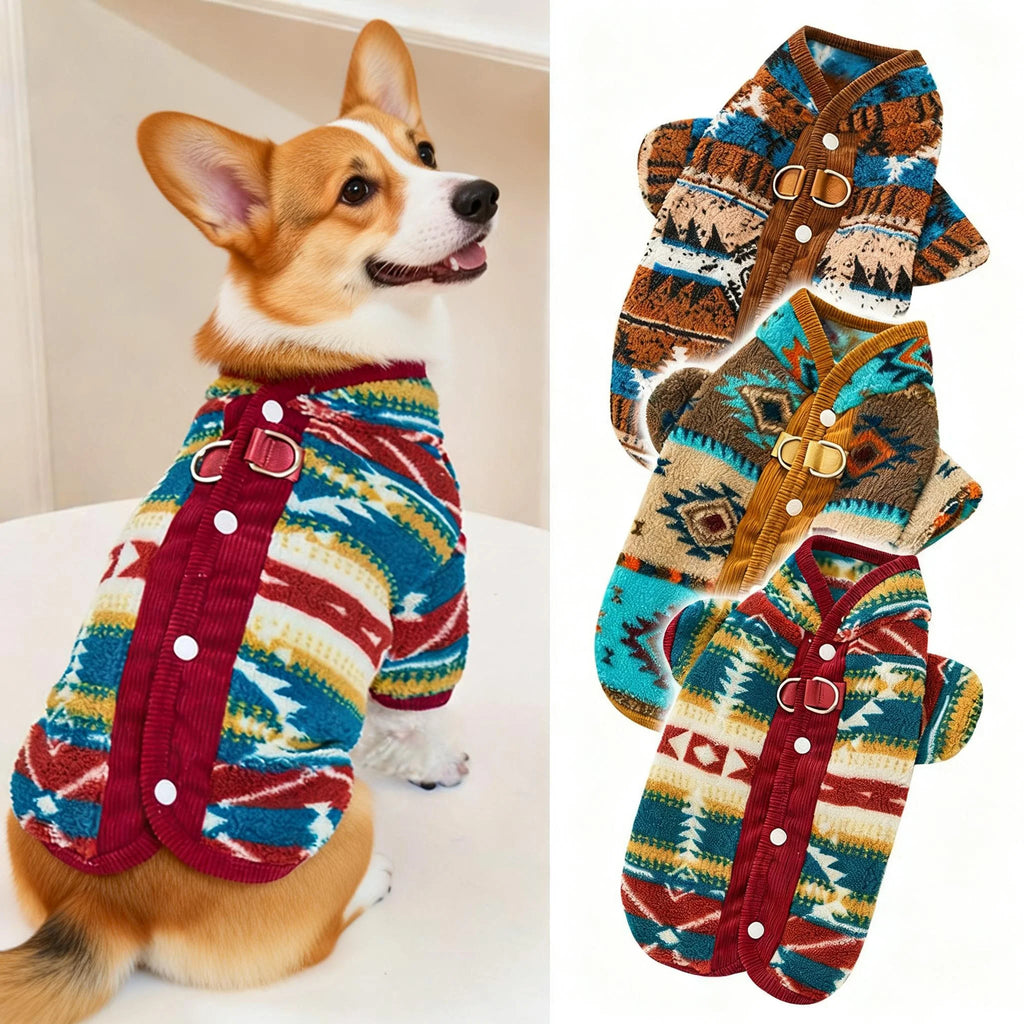 Boho Chic Dog Cat Winter Vest Traditional Pattern Sweater with Back Opening