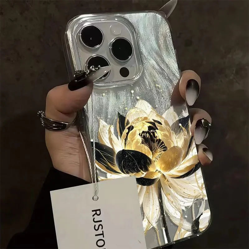 Pink Peony Lotus Case for iPhone 16 15 14 13 12 11 17 Pro Max 7 8 Plus Silver