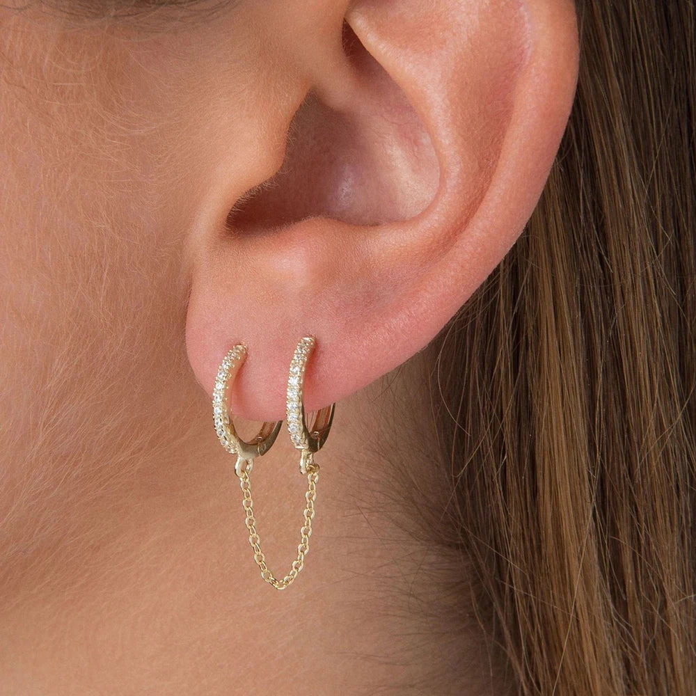 New Stainless Steel Cubic Zirconia Hoop Earrings Small Pendant
