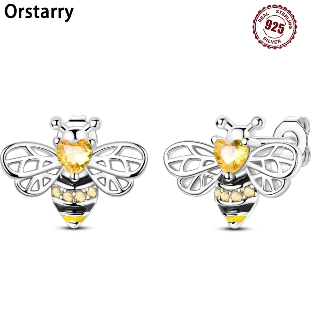 925 Sterling Silver Cute Bees Insects Stud Earrings Exquisite Birthday Gift