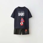 Kids Spiderman Print Sports T-Shirt & Loose Shorts Set Cartoon Summer Outfit