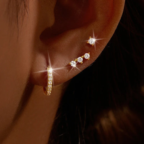 3PCS Stainless Steel Gold Colour Huggie Minimal Hoop Earrings Set