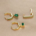 3PCS Fashion Stainless Steel Water Drop Zircon Dangle Earrings Gold Set