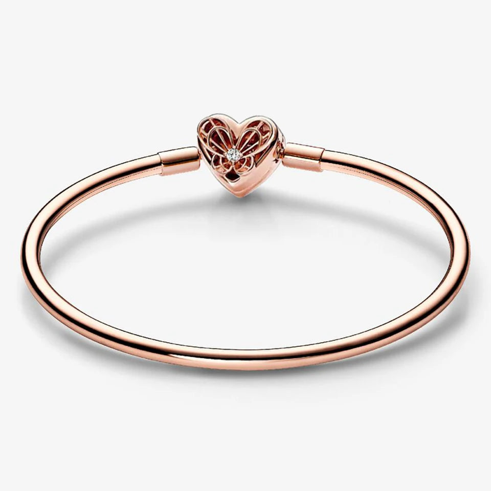 New 925 Silver Sparkling Heart to Heart Double Loop Leather Rope Weaving Bracelet Fashion DIY Charm Exquisite Jewelry Gift