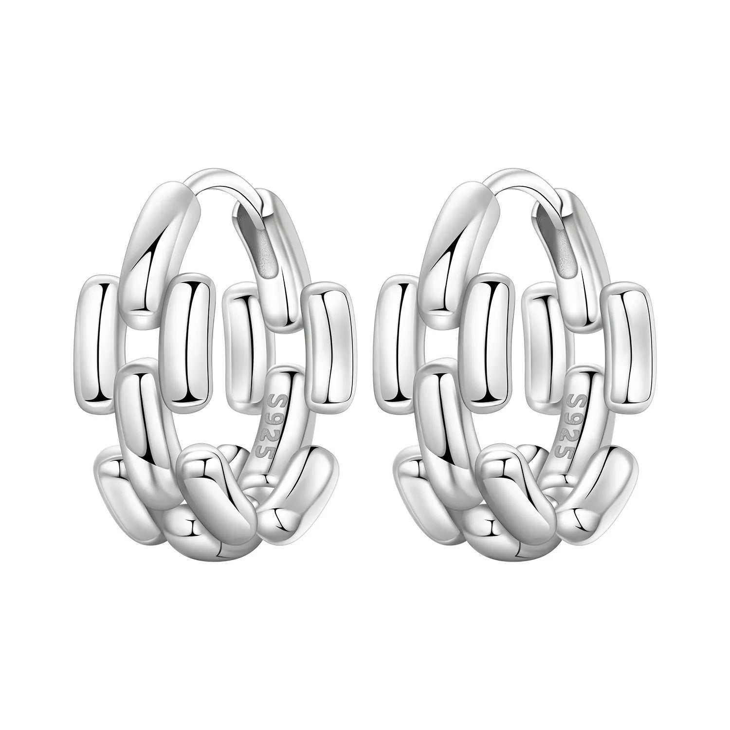 925 Sterling Silver Square Chain Stone Inlaid Hoop Earrings Trendy Jewellery