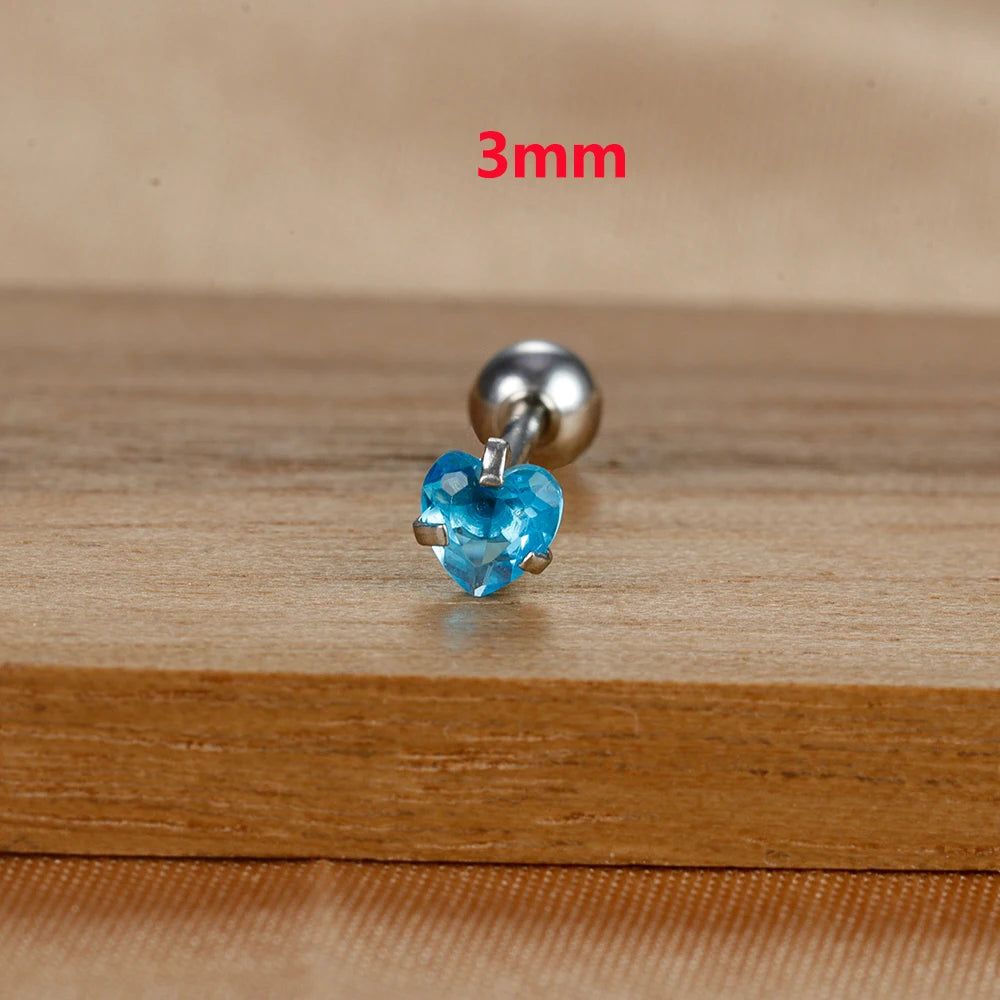 1PC Fashion Zircon Heart Helix Tragus Piercing Stud Earrings Steel