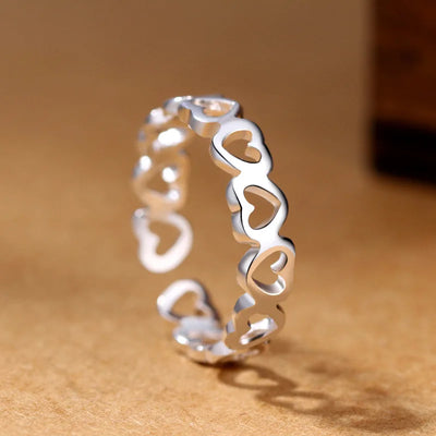 925 Sterling Silver Heart Adjustable Ring Engagement Wedding Luxury Jewellery Accessory
