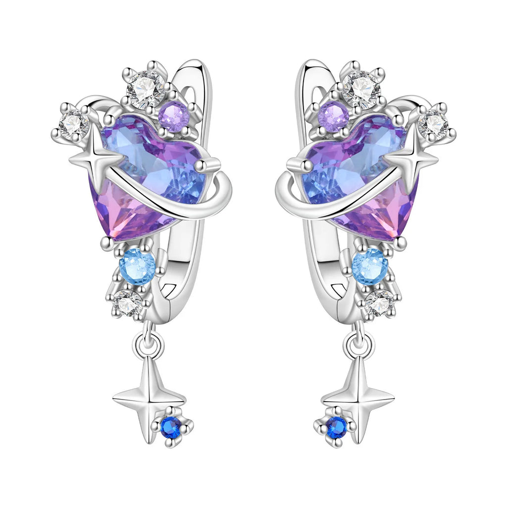 925 Sterling Silver Mysterious Star Moon Versatile Hoop Earrings Women's Gift