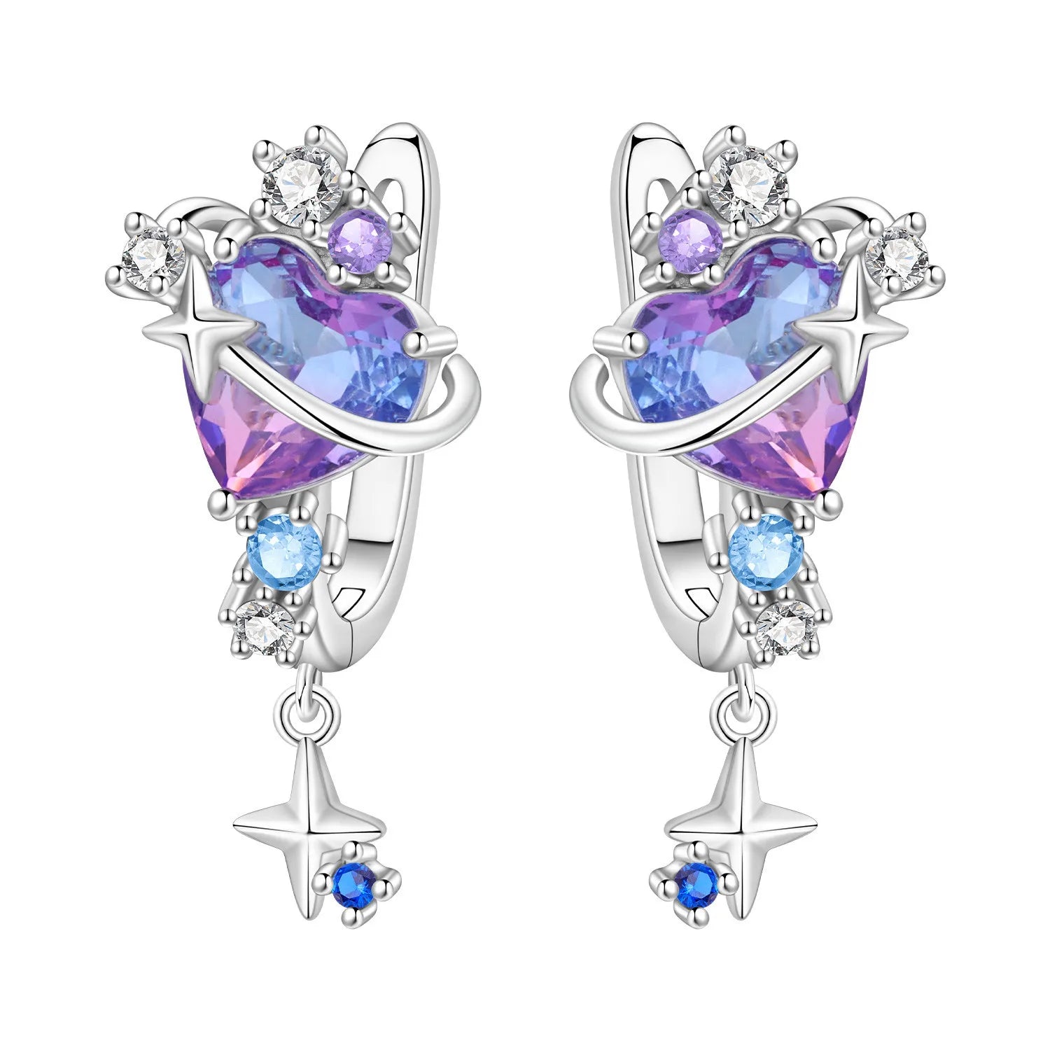 925 Sterling Silver Mysterious Star Moon Versatile Hoop Earrings Women's Gift