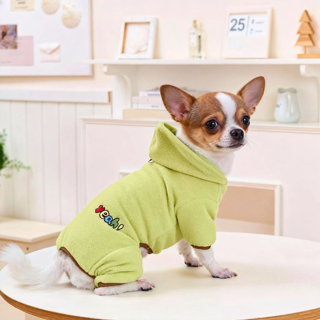 Winter Fleece Dog Jumpsuit Hoodie Warm Puppy Coat with D-Ring Outfit