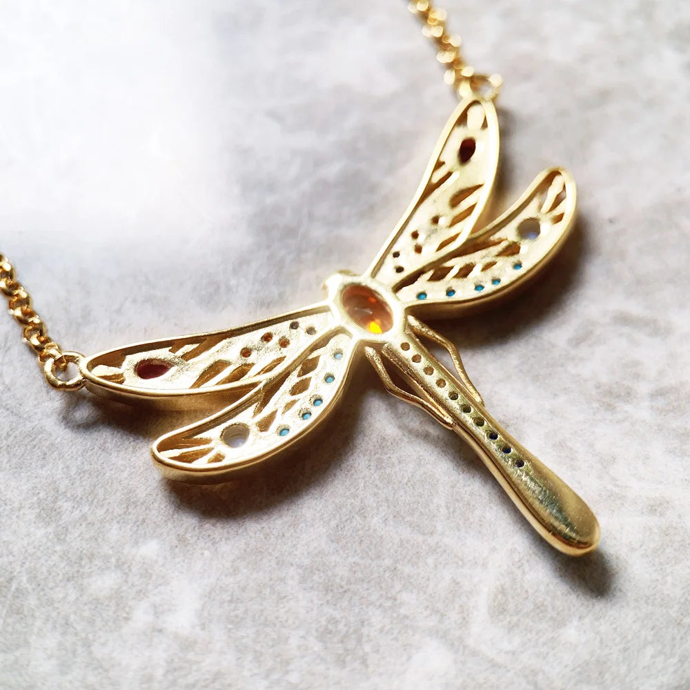 Large Dragonfly Necklace Link Chain 925 Sterling Silver Bohemia Happy Gift