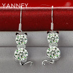 925 Sterling Silver Cute Kitten Zirconia Earrings Women Fashion Wedding Gift