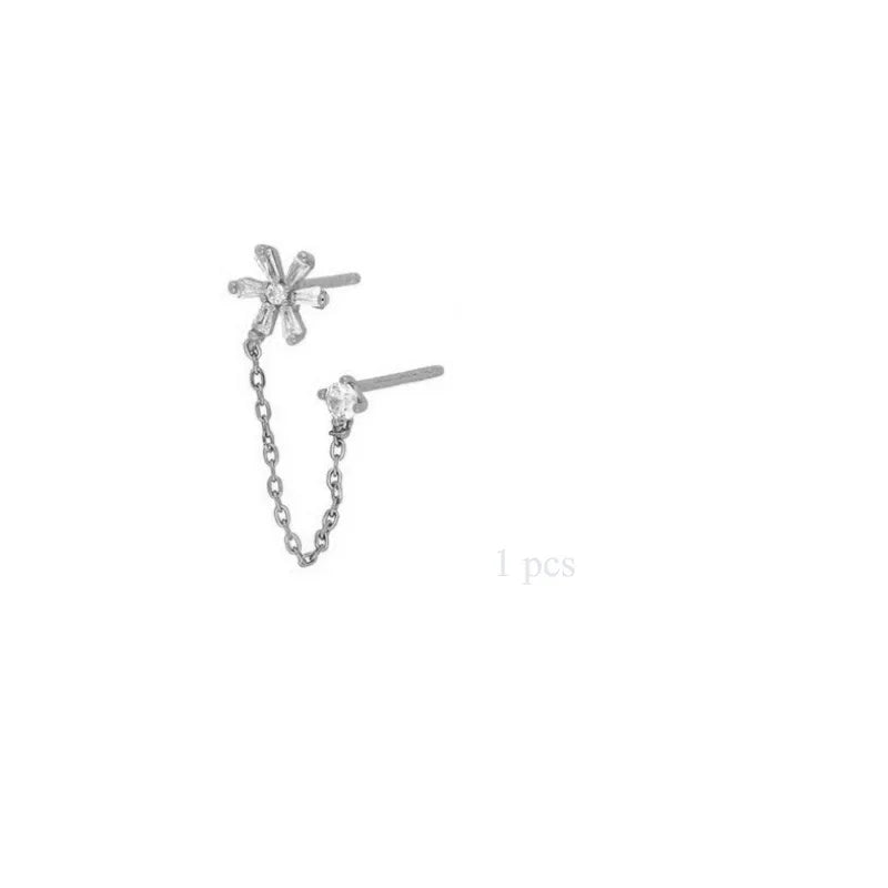 Fashion Stainless Steel Zirconia Chain Small Hoop Earrings Flower Pendant