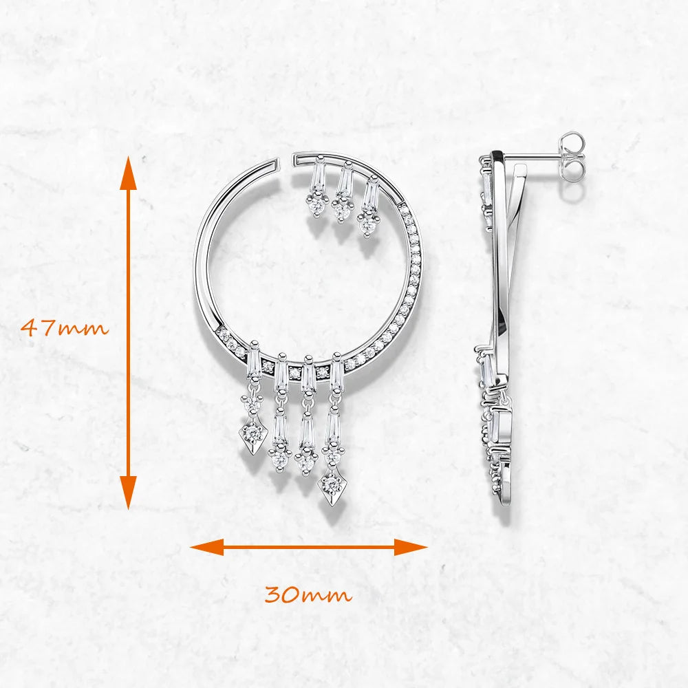 Winter Sun Rays Hoop Earrings 925 Sterling Silver Trendy Glamour Gift