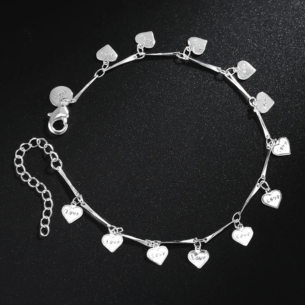 LOVE Heart Card Chain Bracelet 925 Sterling Silver Fashion Christmas Gift