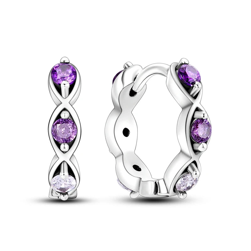 925 Sterling Silver Purple Inlaid Stone Versatile Hoop Earrings Birthday Gift