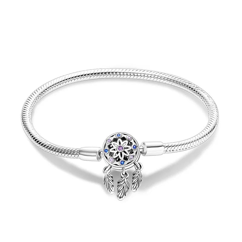 Real 925 Sterling Silver 17-20CM Snowflake Dreamcatcher Star Original Bracelet Fit For Wedding Fine Jewelry DIY Making