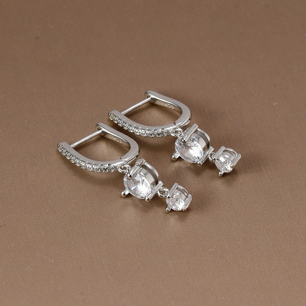 2022 Stainless Steel Zircon Square Chain Hoop Earrings Small Pendant