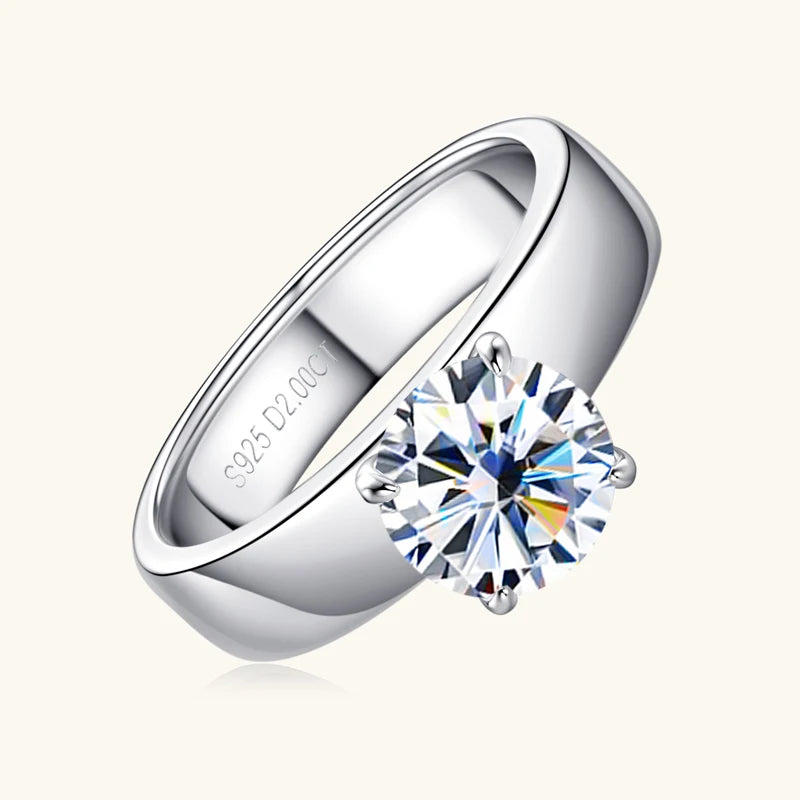 2 Carat Moissanite Solitaire Wedding Engagement Ring 100% 925 Silver Certified