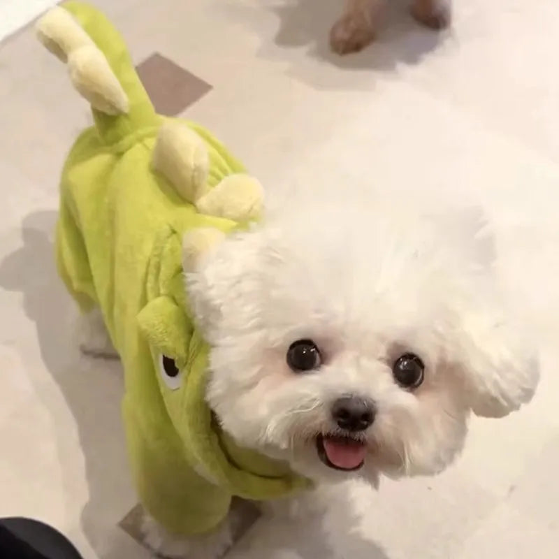 Dinosaur Pet Jumpsuit 4-Leg Winter Clothes Plush Lining Puppy Kitten Outfit