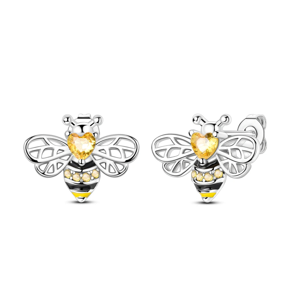 925 Sterling Silver Cute Bees Insects Stud Earrings Exquisite Birthday Gift