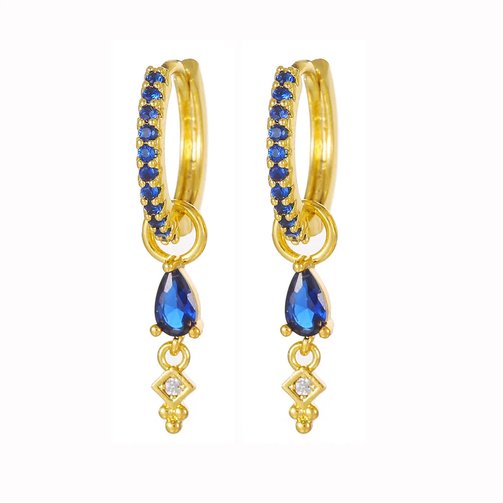 Cubic Zirconia Water Drop Hoop Earring Stainless Steel Geometry