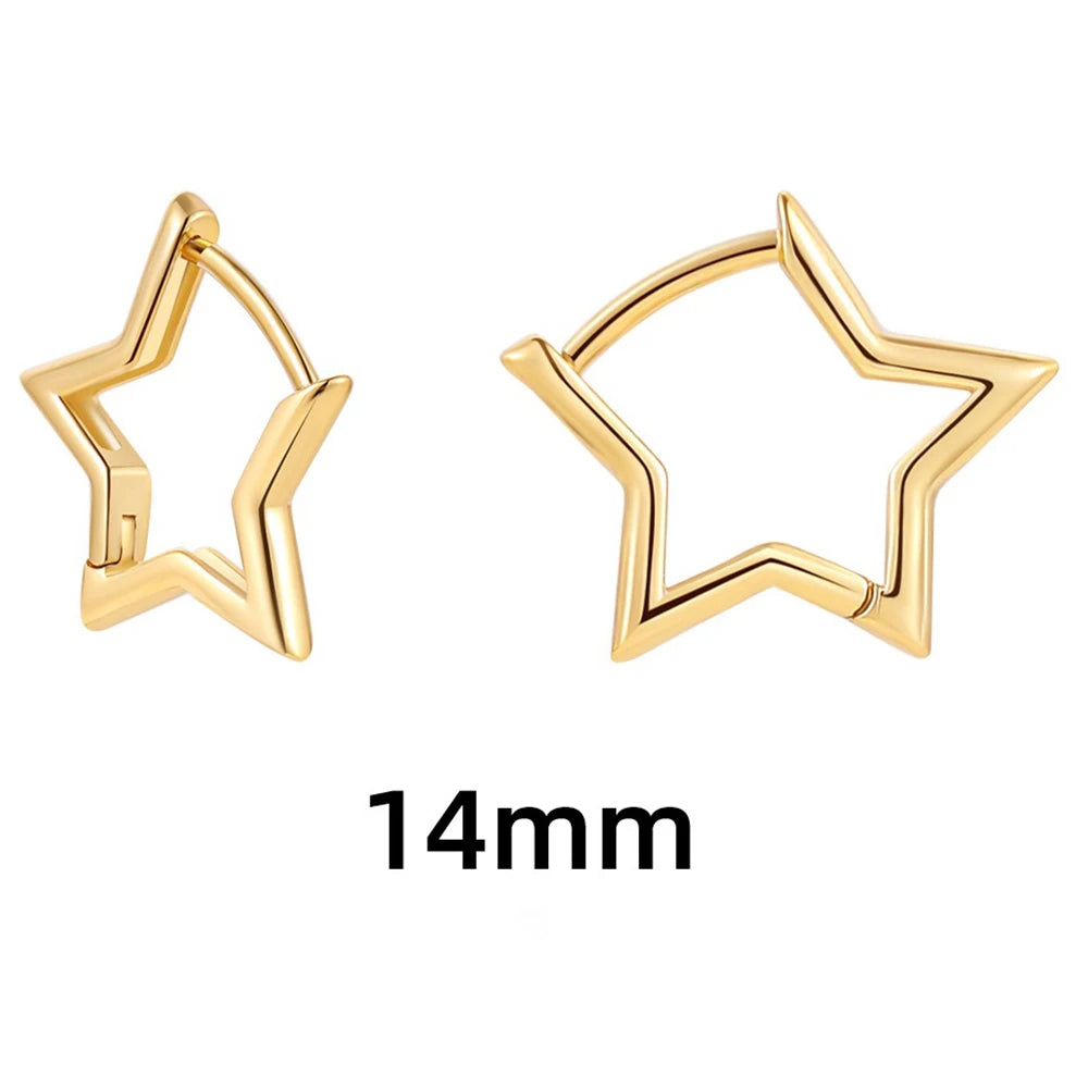 Fashion Stainless Steel Smooth Star Hoop Earrings Women Minimalist