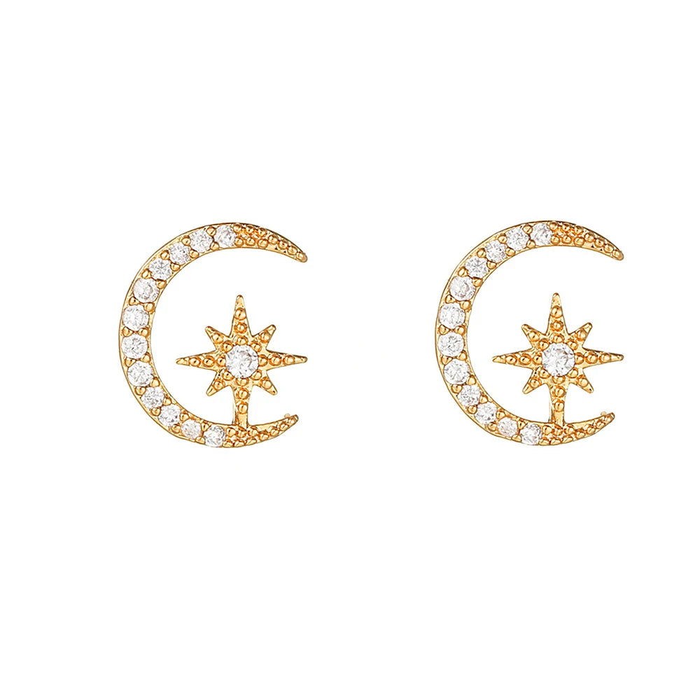 New Stainless Steel Cubic Zirconia Chain Hoop Earring Star Moon