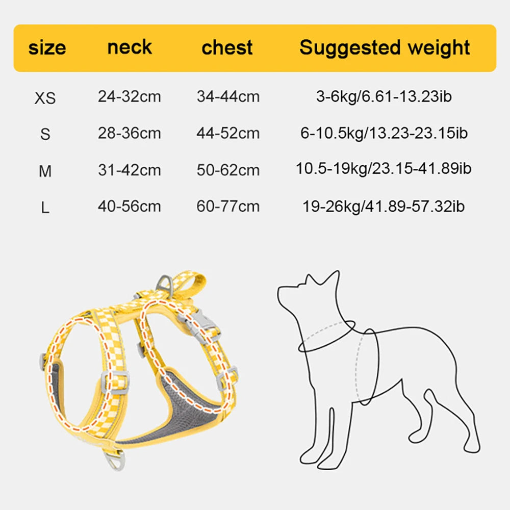 Classic Checkerboard Pattern No-Pull Dog Harness for Medium Large Dogs, Adjustable Padded Vest for Walking, Training, Reflective
