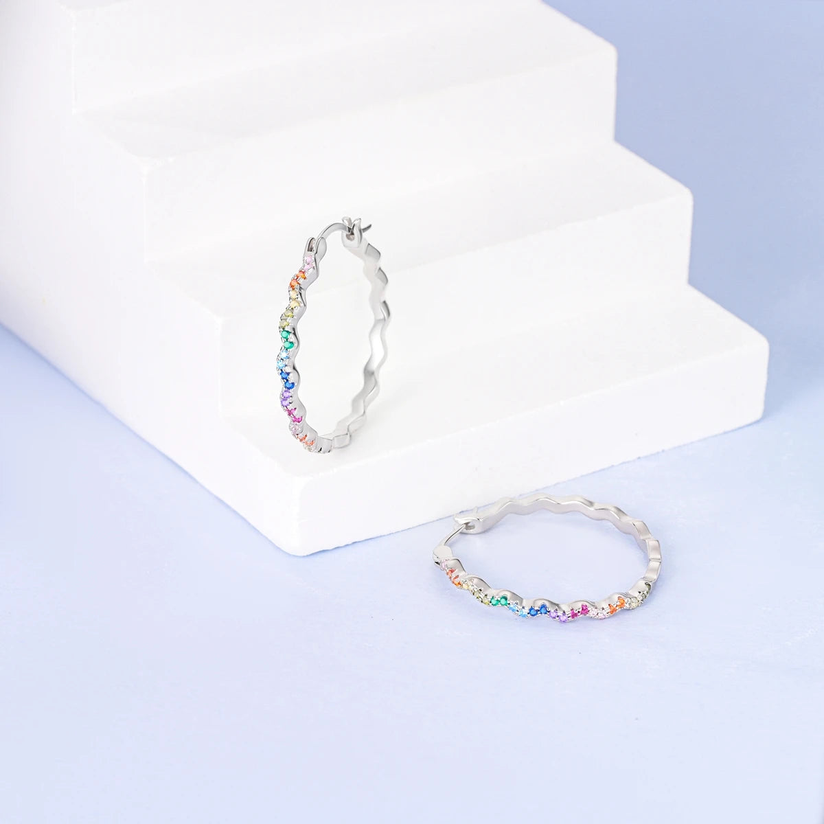 925 Sterling Silver Colourful Wavy Versatile Hoop Earrings Women's Jewellery