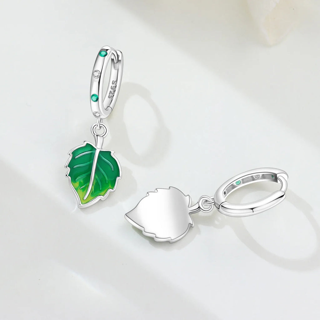 925 Sterling Silver Fresh Green Leaf Drop Earrings Anniversary Trendy Gift