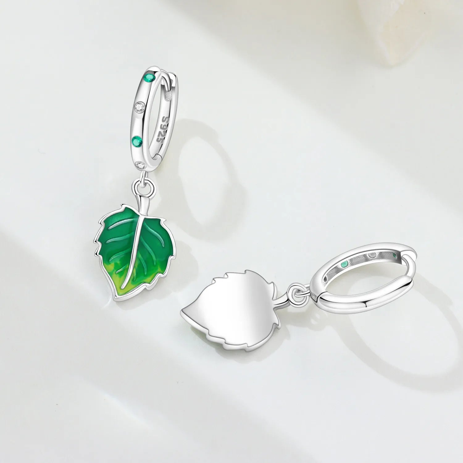925 Sterling Silver Fresh Green Leaf Drop Earrings Anniversary Trendy Gift