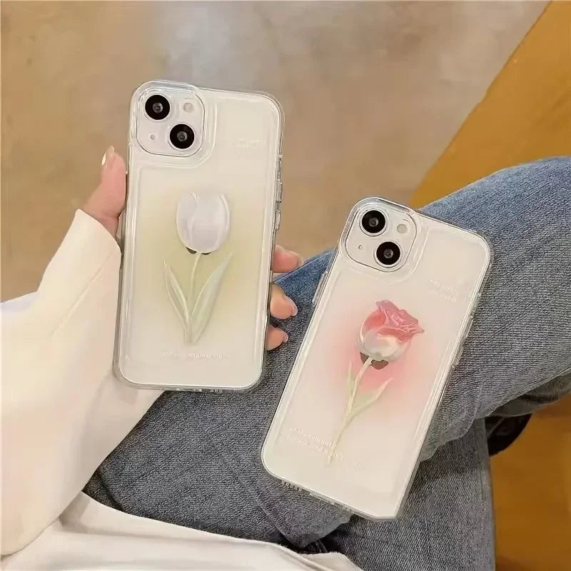 Tulip Pattern Case for iPhone 17 16 15 14 13 12 11 Pro Max 7 8 Plus Silicone
